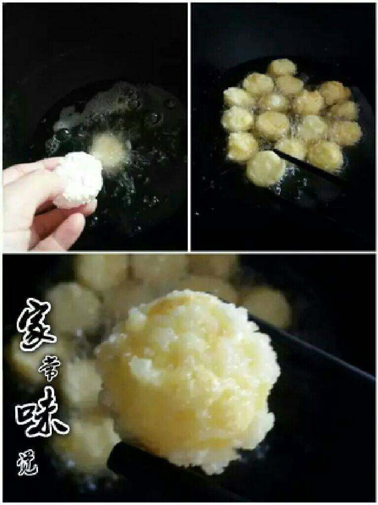 菠萝咕噜日本豆腐,锅烧热，下日本豆腐中火炸至表皮硬酥脆捞出。（想更加酥脆可以复炸一次）
