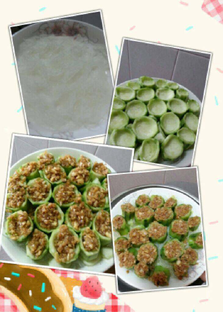 蒜蓉粉丝蒸丝瓜,丝瓜去皮切成小段，用小勺将中间的馕挖出一点点洞，挖出来的馕和粉丝一起放在盘底。