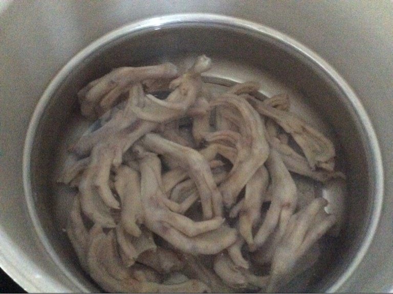 酸萝卜炖鸭掌(掌上感觉),如图锅中加清水倒入鸭脚