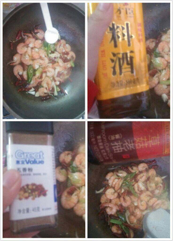 下饭的香辣虾,放一勺盐，适量料酒，五香粉，老抽上色