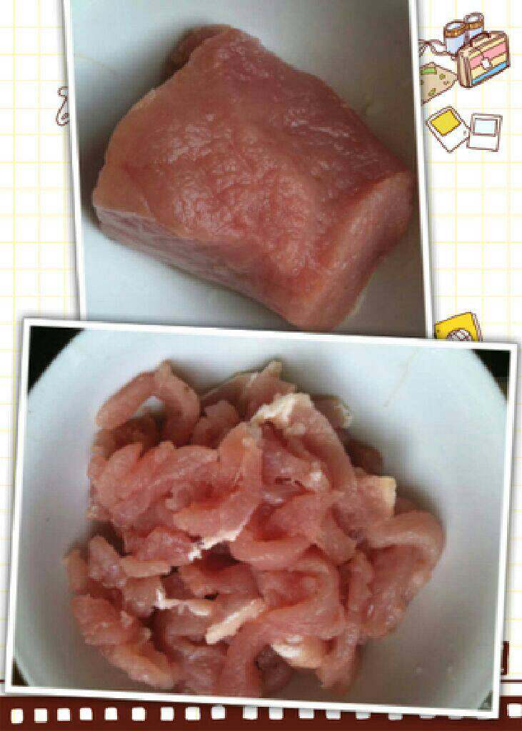 四季豆丝炒肉,猪<a style='color:red;display:inline-block;' href='/shicai/ 429'>瘦肉</a>洗净切丝。