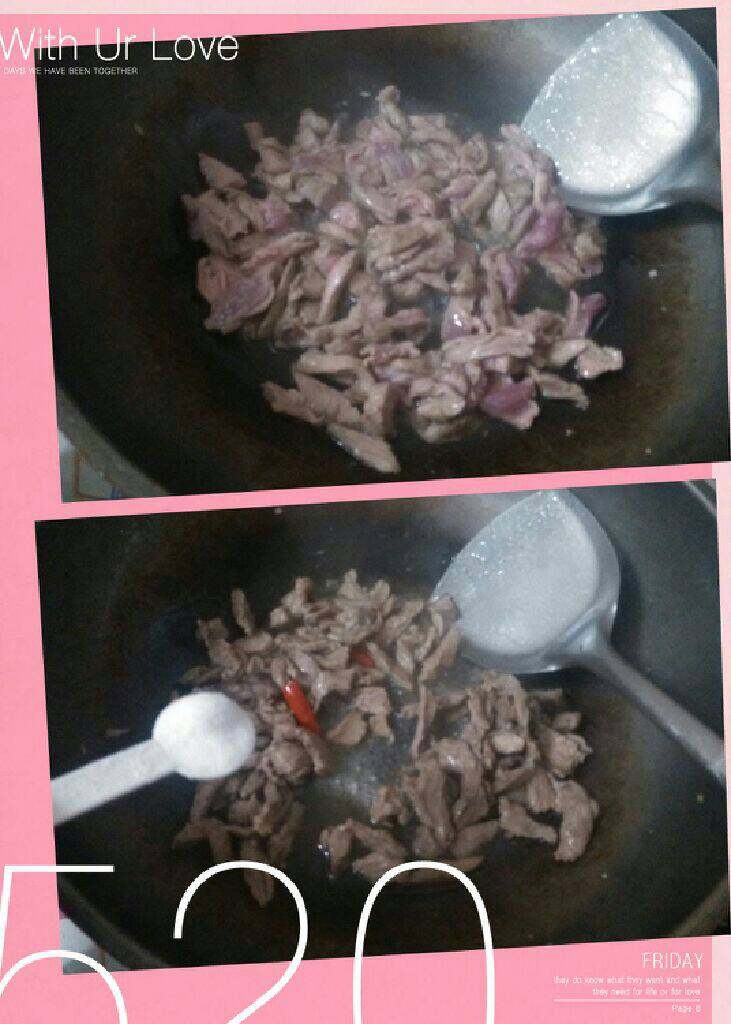 四季豆丝炒肉,将锅烧热，倒入适量食用油，油烧至8成热，将肉丝倒入进行快速煸炒，加点盐翻炒捞出备用