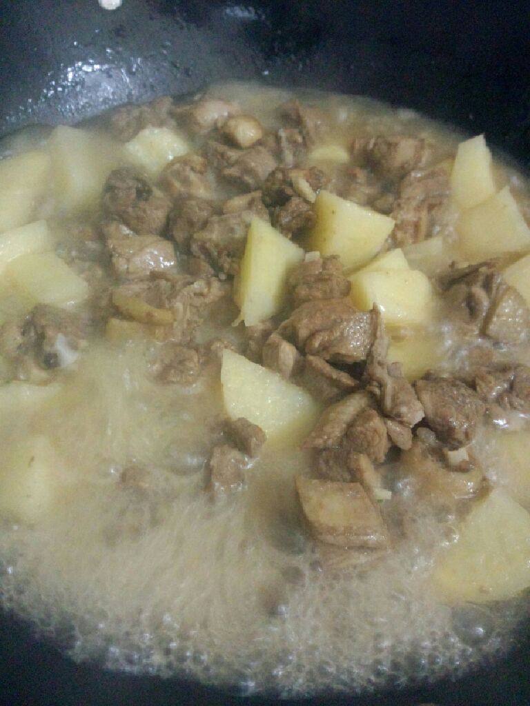 鸭肉焖土豆,焖开后在转小火焖 