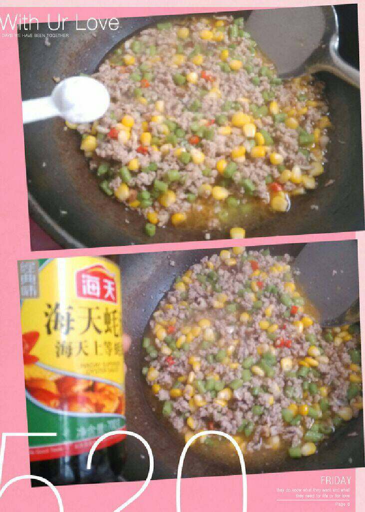 玉米肉酱意大利面面,放点盐和蚝油上色调味