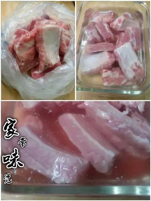 京都排骨,排骨放入冷水中浸泡30分钟左右去出血水,冲洗干净。