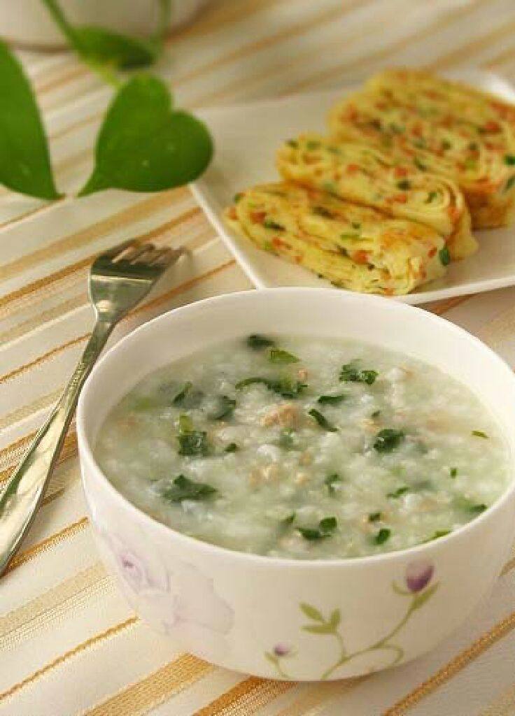 青菜肉末粥