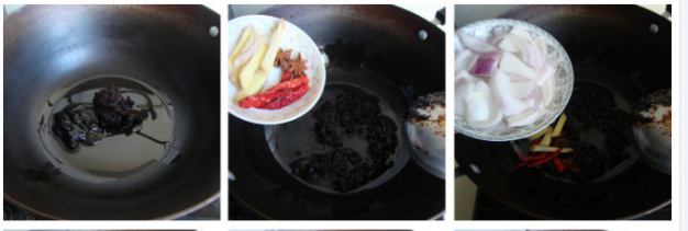 酱烧肘子肉,底油炒香<a style='color:red;display:inline-block;' href='/shicai/ 4510'>黄豆酱</a>和<a style='color:red;display:inline-block;' href='/shicai/ 712'>甜面酱</a>，放入洋葱条、姜、<a style='color:red;display:inline-block;' href='/shicai/ 695'>八角</a>、<a style='color:red;display:inline-block;' href='/shicai/ 86474'>干辣椒</a>炒香，放入肘子肉炒匀，烹<a style='color:red;display:inline-block;' href='/shicai/ 718'>料酒</a>