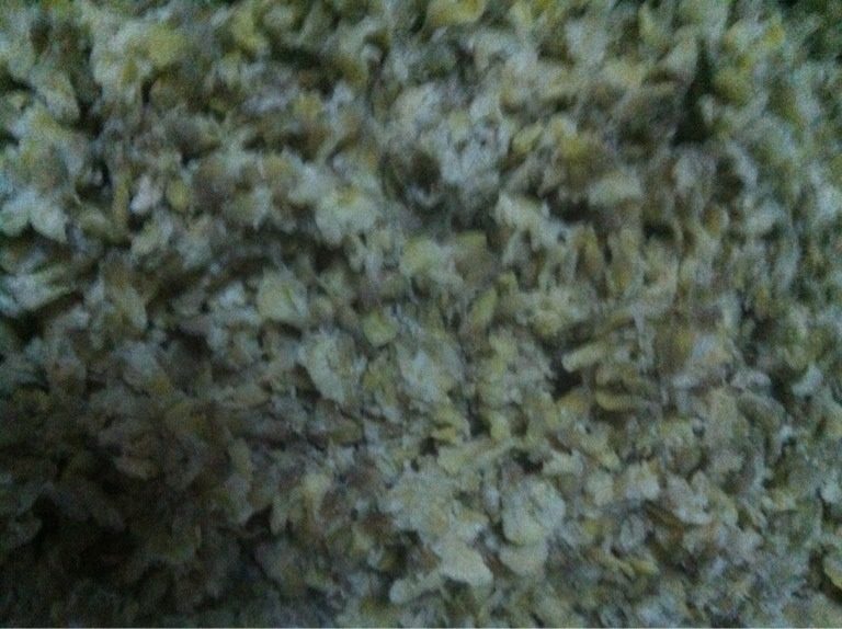 槐花饭,把拌好面粉的槐花上蒸锅蒸七八分钟，蒸好后的槐花如图