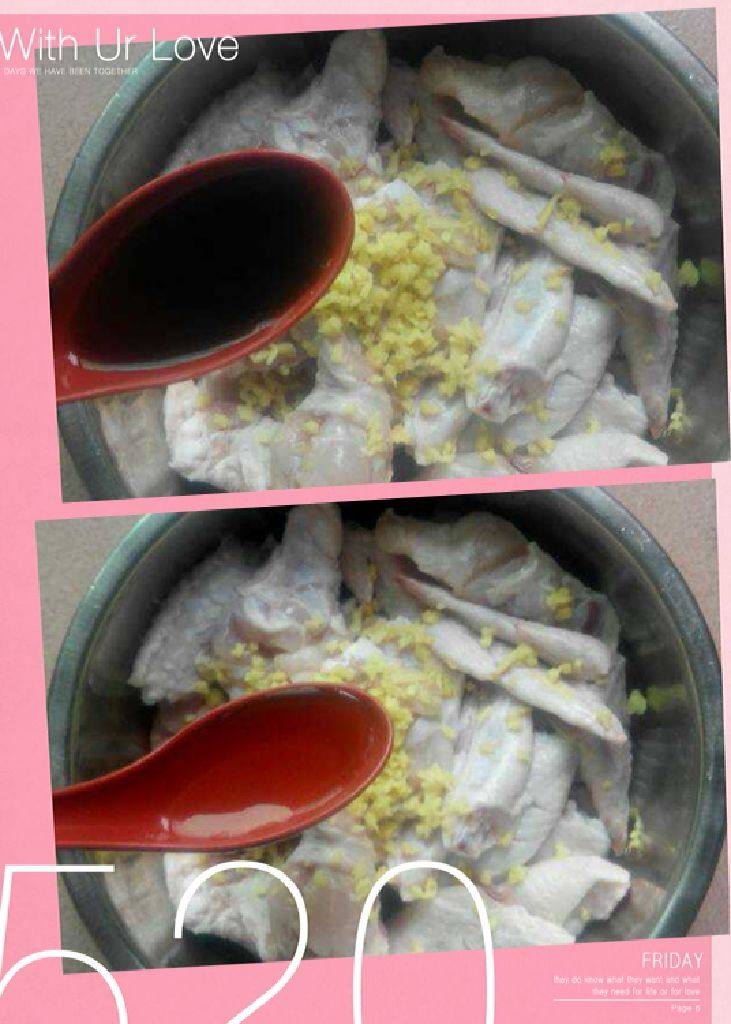 蒜香蒸鸡翅,鸡翅加入姜末，再加一勺<a style='color:red;display:inline-block;' href='/shicai/ 718'>料酒</a>，两勺<a style='color:red;display:inline-block;' href='/shicai/ 692'>酱油</a>。一点盐