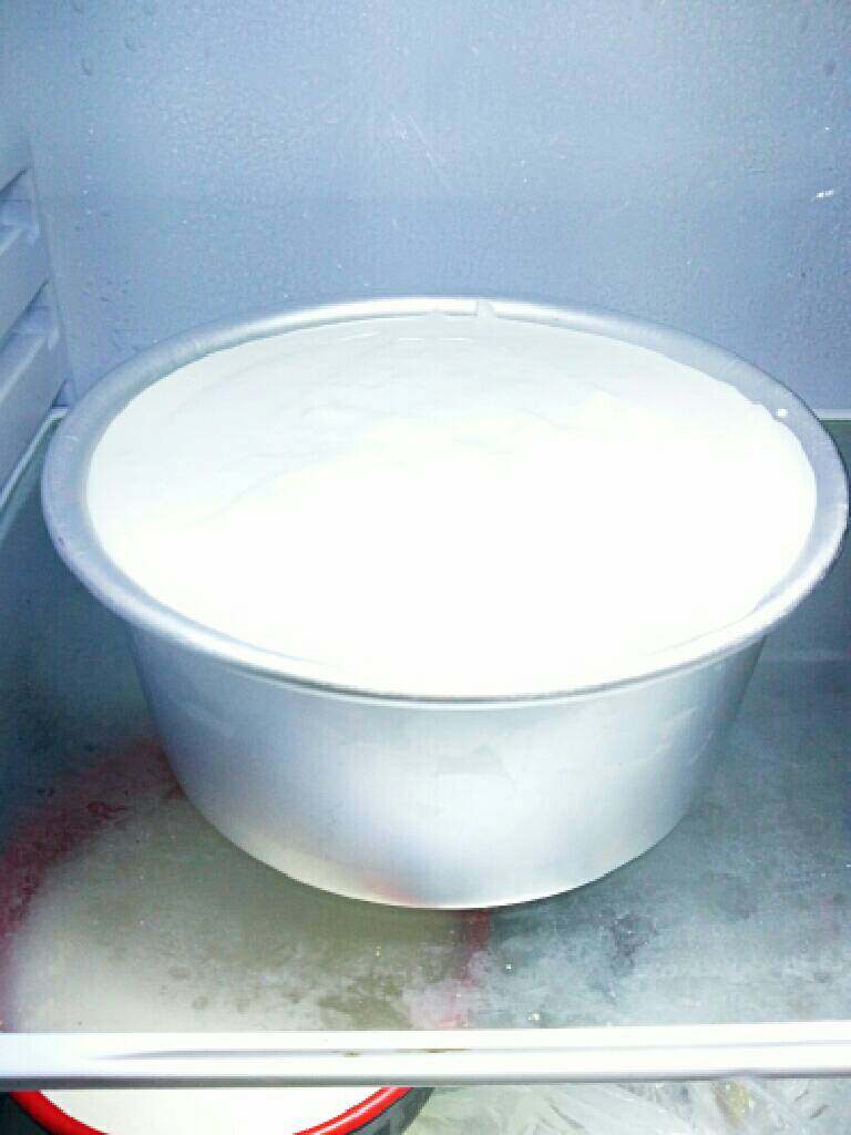 酸奶慕斯,舀一勺混合糊跟吉利丁片液搅拌,再倒入全部混合糊中搅拌均匀,千万要多搅拌,然后倒入铺好饼干碎的模具中,冷藏