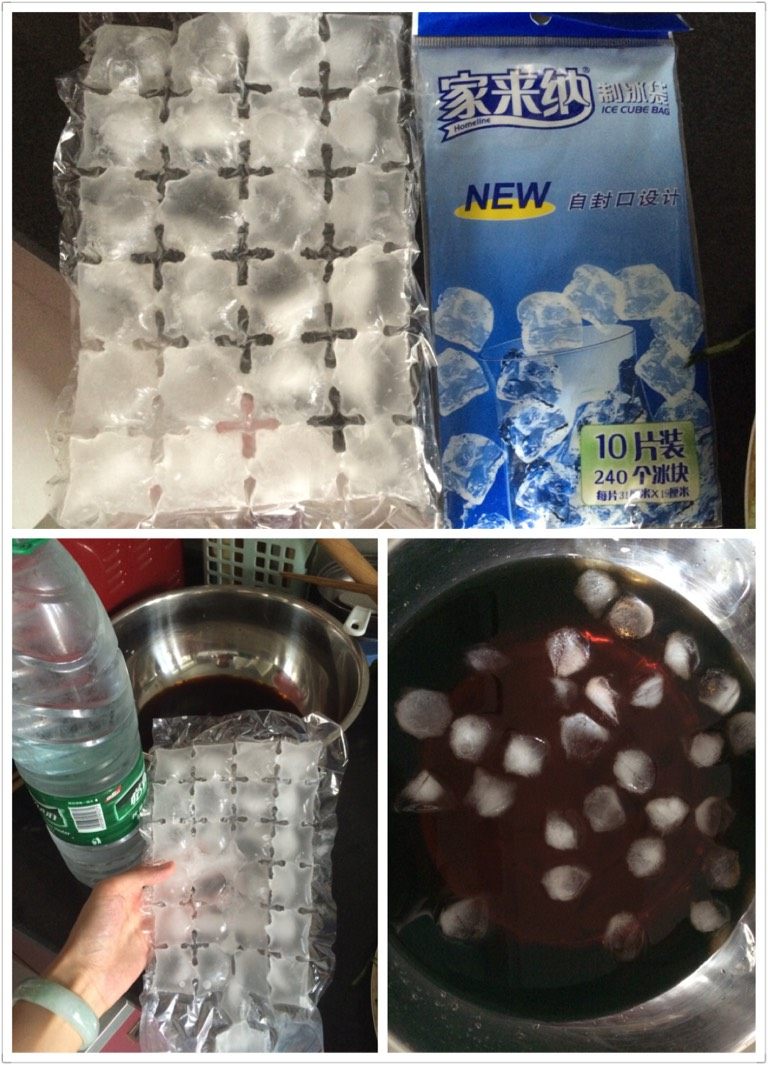 家庭版冷面,如图我用的一大瓶矿泉水(提前冻冷备用)这种冰袋也很方便好用超市有卖;把水和浓缩汁<a style='color:red;display:inline-block;' href='/shicai/ 12035'>冰块</a>放一起