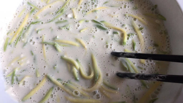 南瓜丝面饼,加入适量清水,调成稀糊状