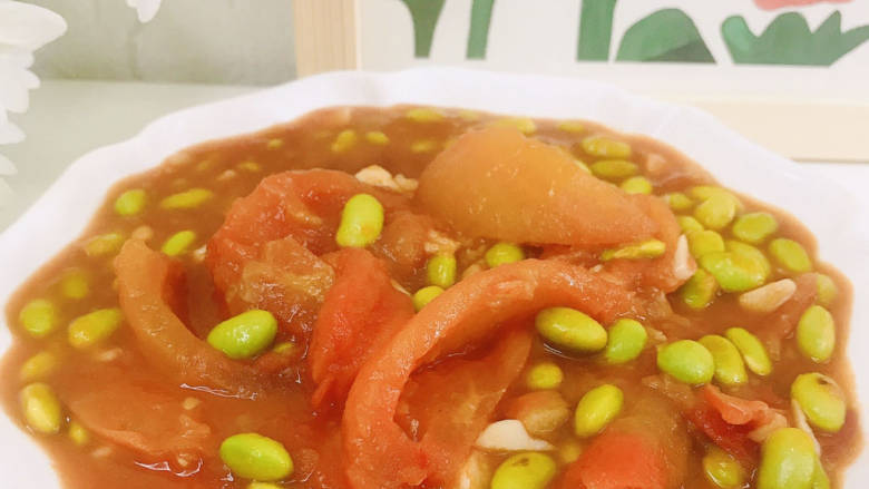 #闹元宵#番茄烧毛豆,装盘食用,拌饭超美味