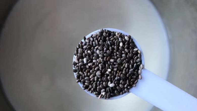减脂版提拉米苏,酸奶里加入奇亚籽,搅拌均匀。
